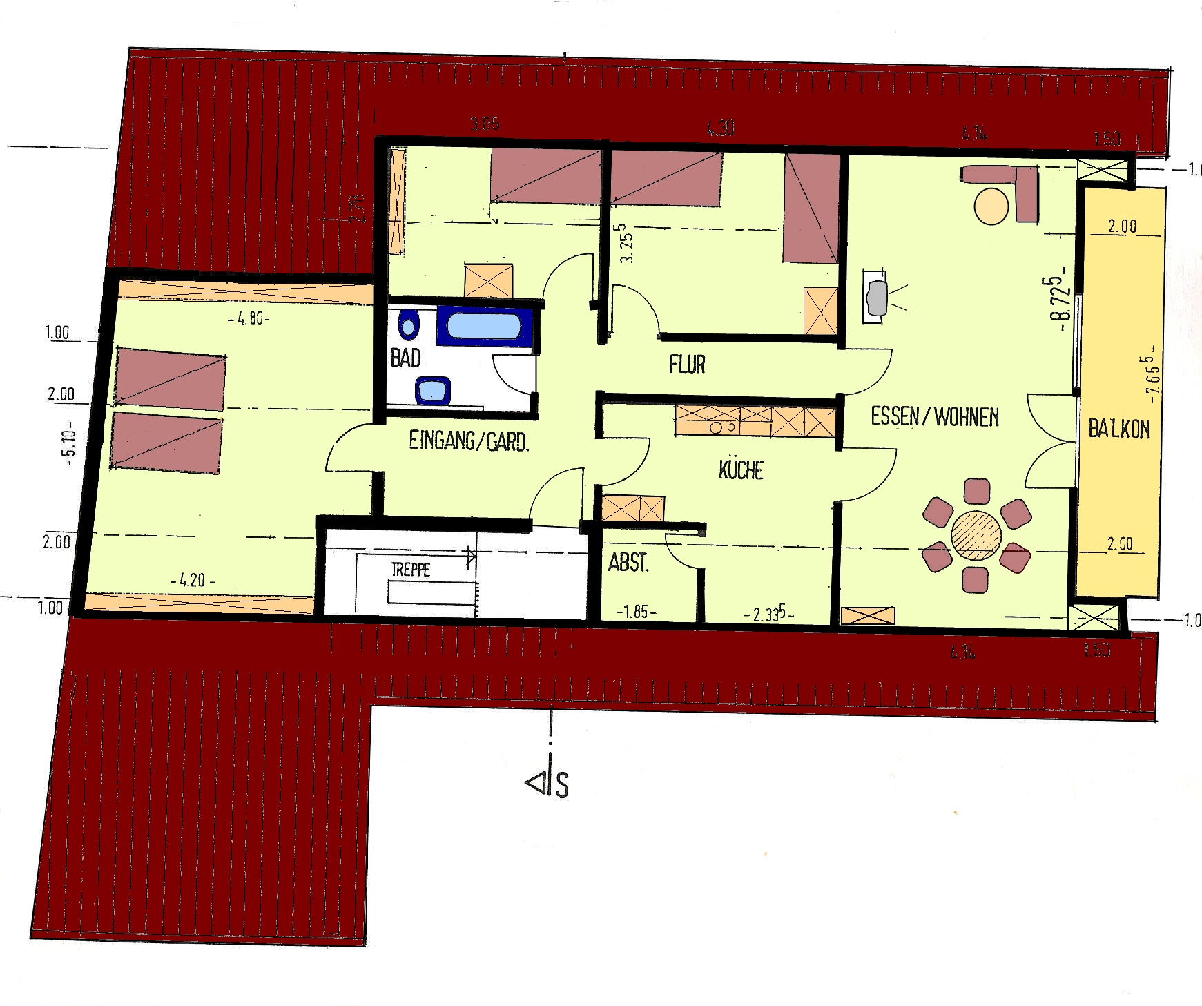 MonteurZimmer - Grundriss der Wohnung - Gästehaus 39A Familie Fischer