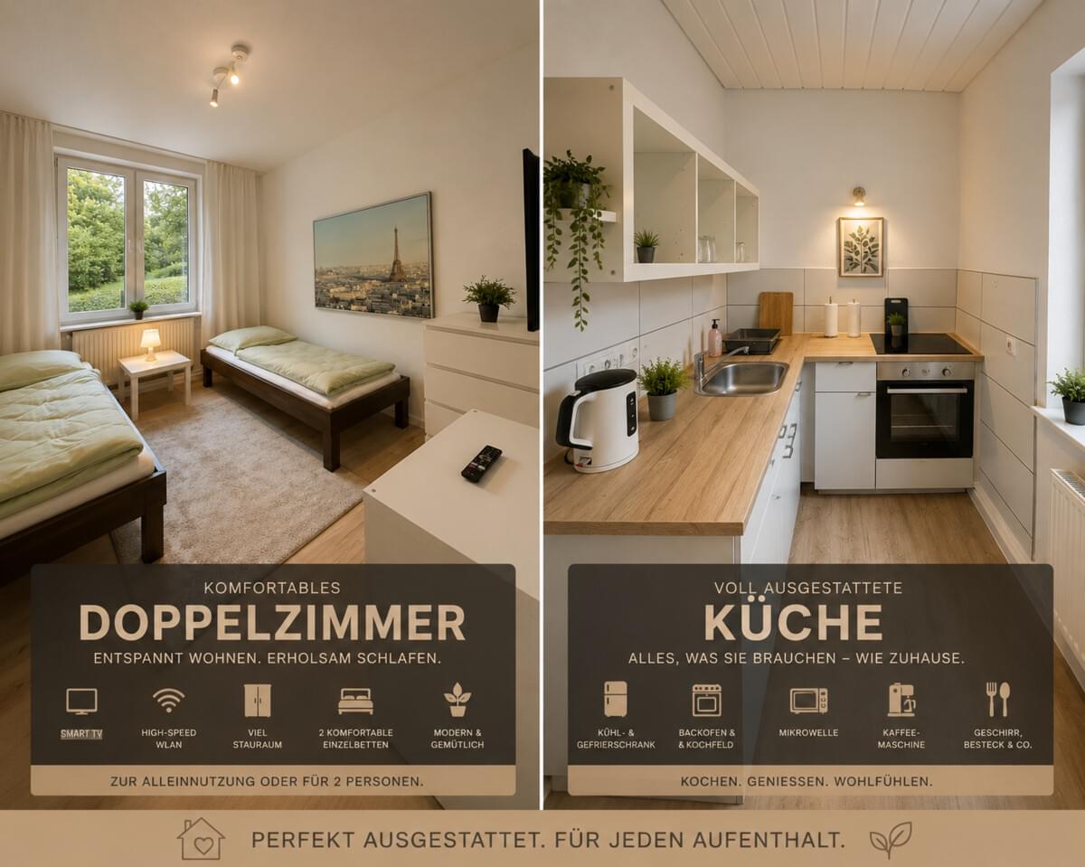 Monteur-Zimmer - Preis pro Nacht - Holzwickede - Kozikowski Monteurwohnungen Hagen | Monteurunterkunft Hagen - DZ - EZ - K