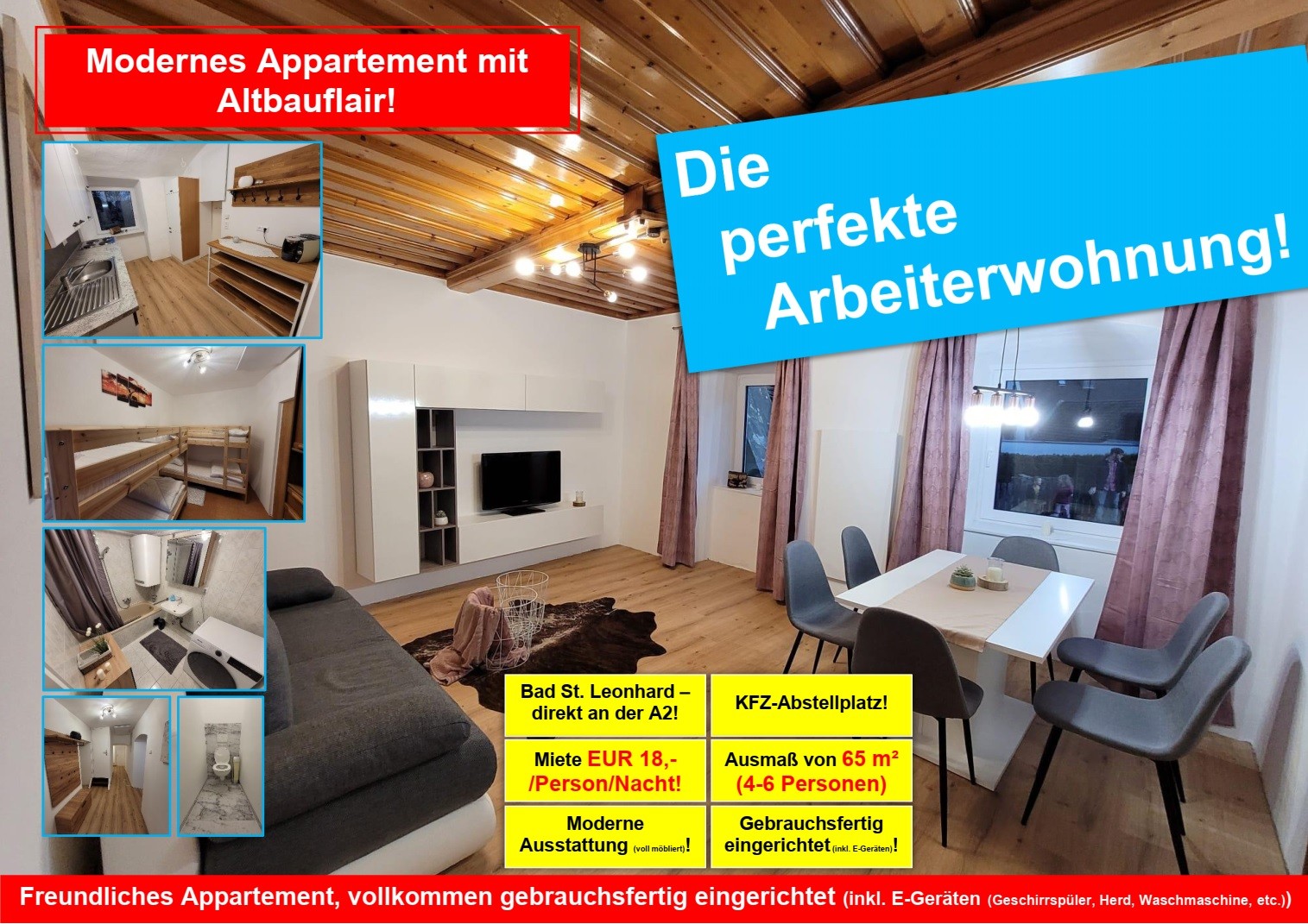 Monteur-Zimmer - Preis pro Nacht - Aichdorf - Monteurwohnung-/haus in der Kurstadt Bad St. Leonhard