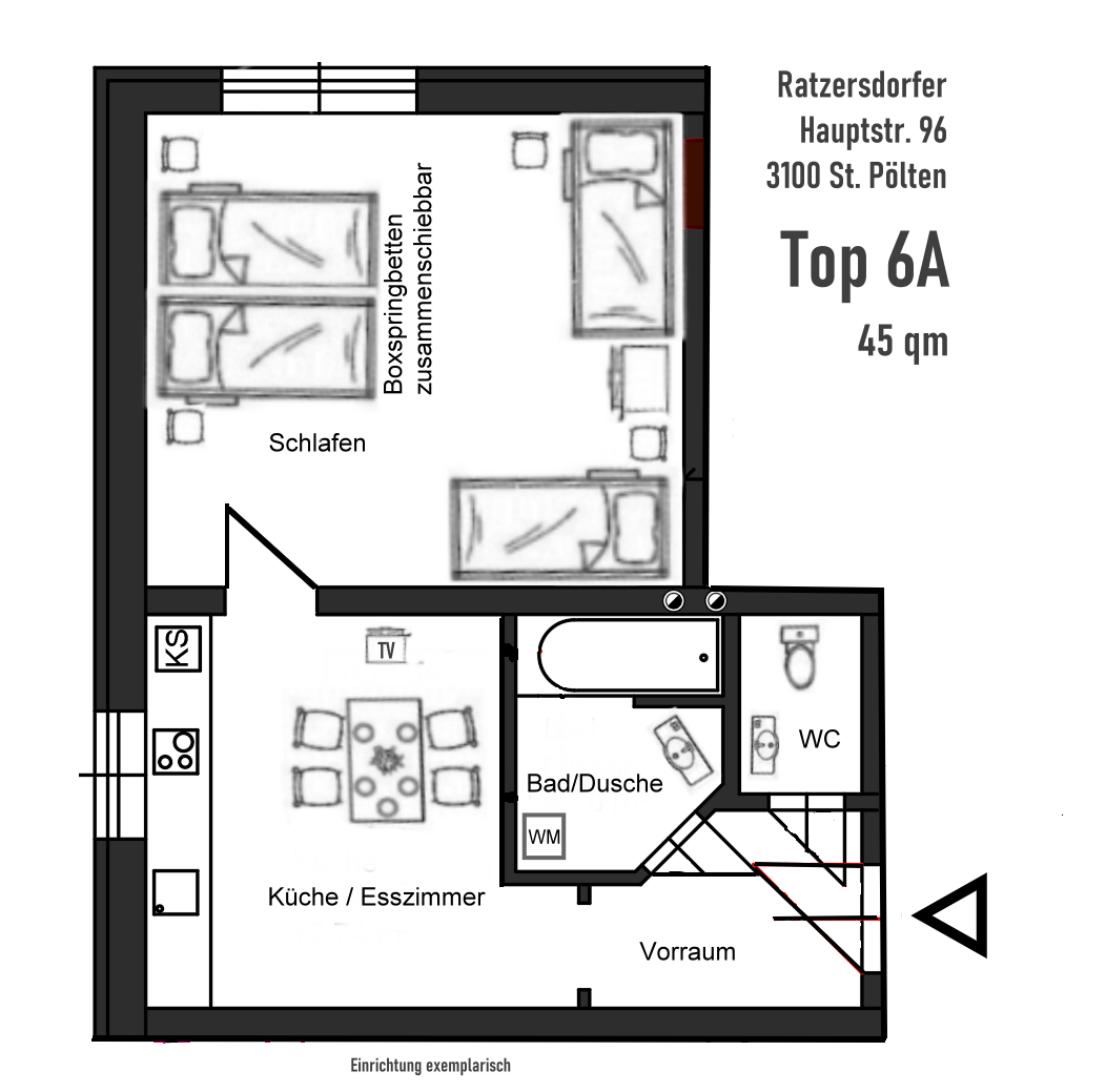 Monteur-Zimmer - Unterkunftsart: Apartment - St. Pölten - STUDIO-APARTMENT RATZERSDORFER SEEN in 3100 Sankt Pölten / Top 6a