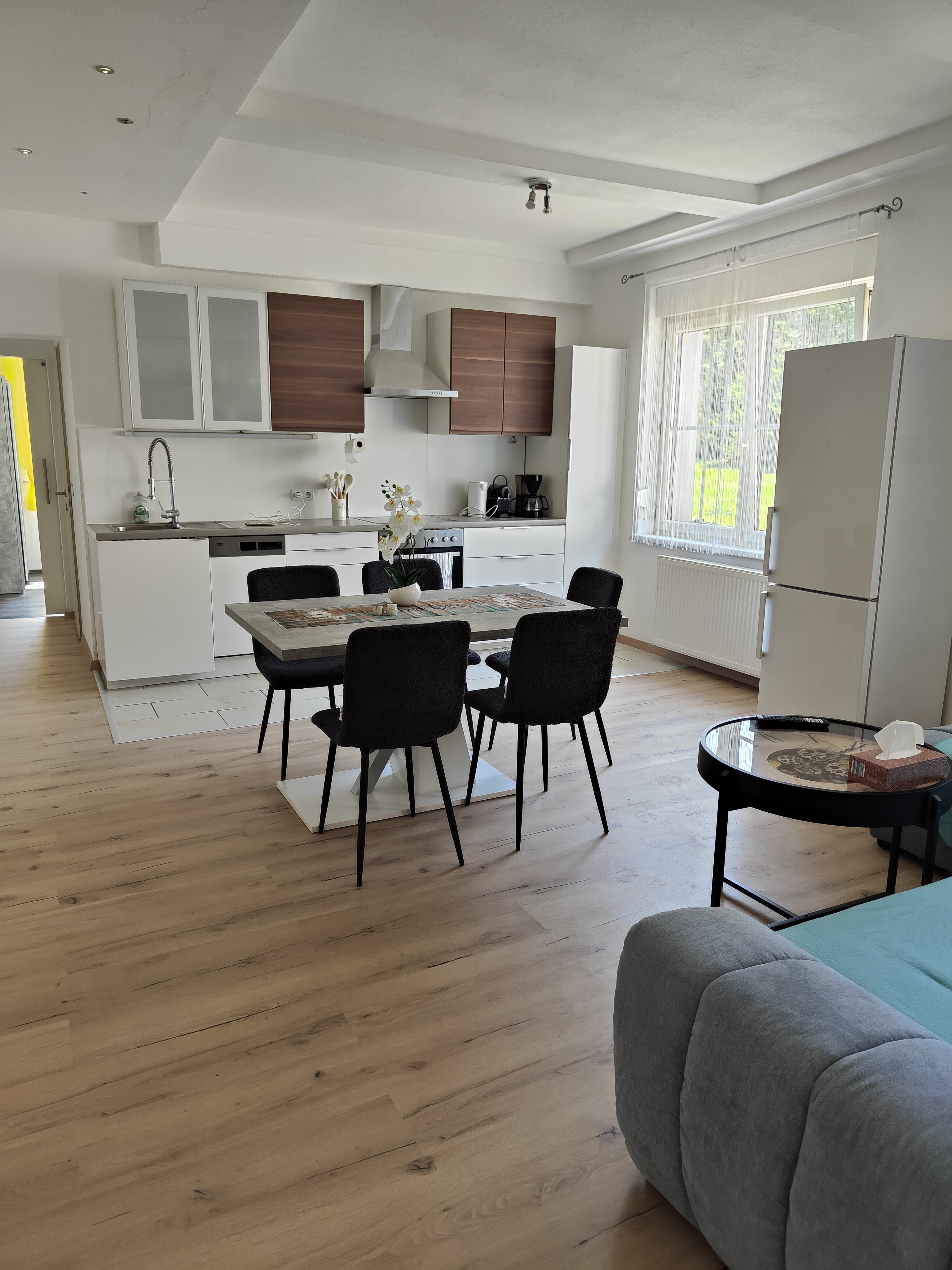 Monteur-Zimmer - Herd - Oberdrosen - Wohn- und Essbereich - Ferienwohnung Landliebe