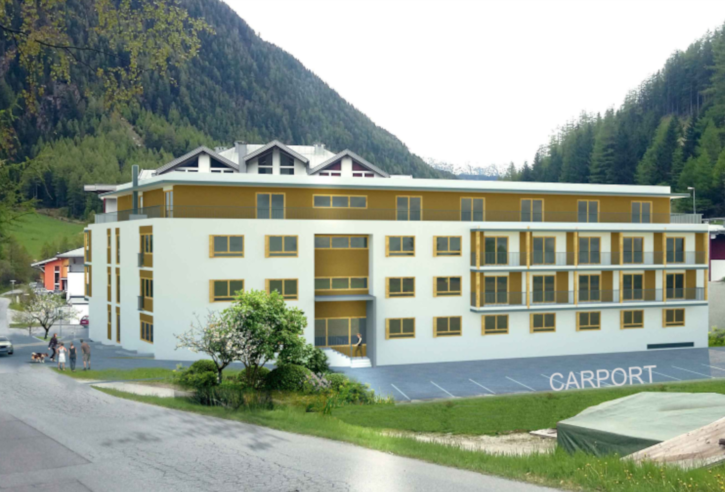 Monteur-Zimmer - Fernseher - Aussenansicht Personalhaus Gehörde Sölden. Monteurzimmer Sölden in Tirol - Monteurzimmer Sölden im Ötztal