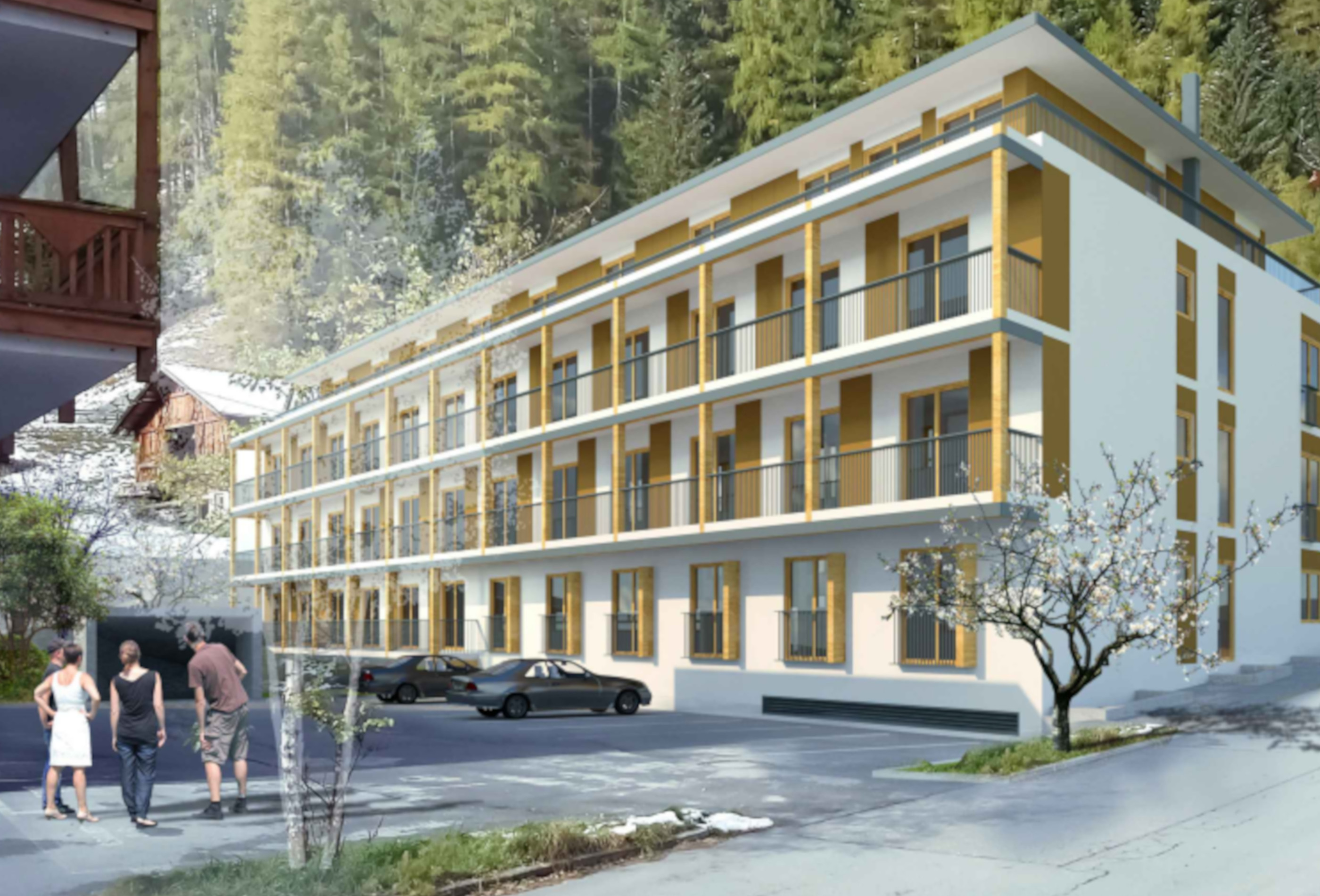 Monteur-Zimmer - Fernseher - Aussenansicht Personalhaus Gehörde Sölden. Monteurzimmer Sölden in Tirol - Monteurzimmer Sölden im Ötztal