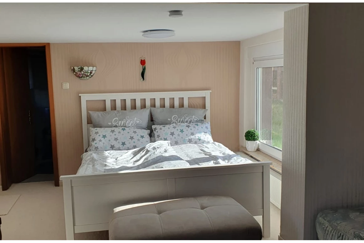 MonteurZimmer: Doppelbett im Wohn- und Schlafraum - FeWo Bienchen