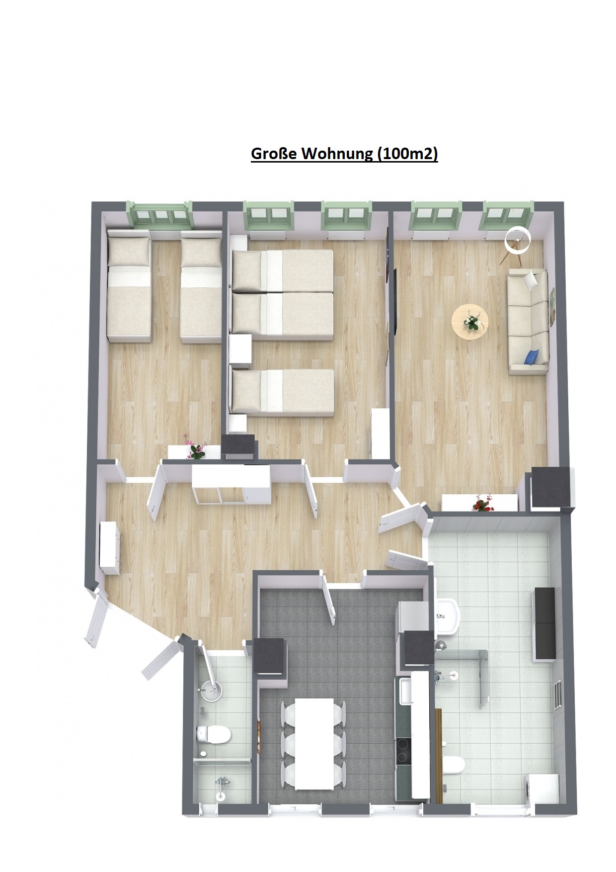 MonteurZimmer: Grundriss große Wohnung bis 7 Personen - Zollikof Aparts