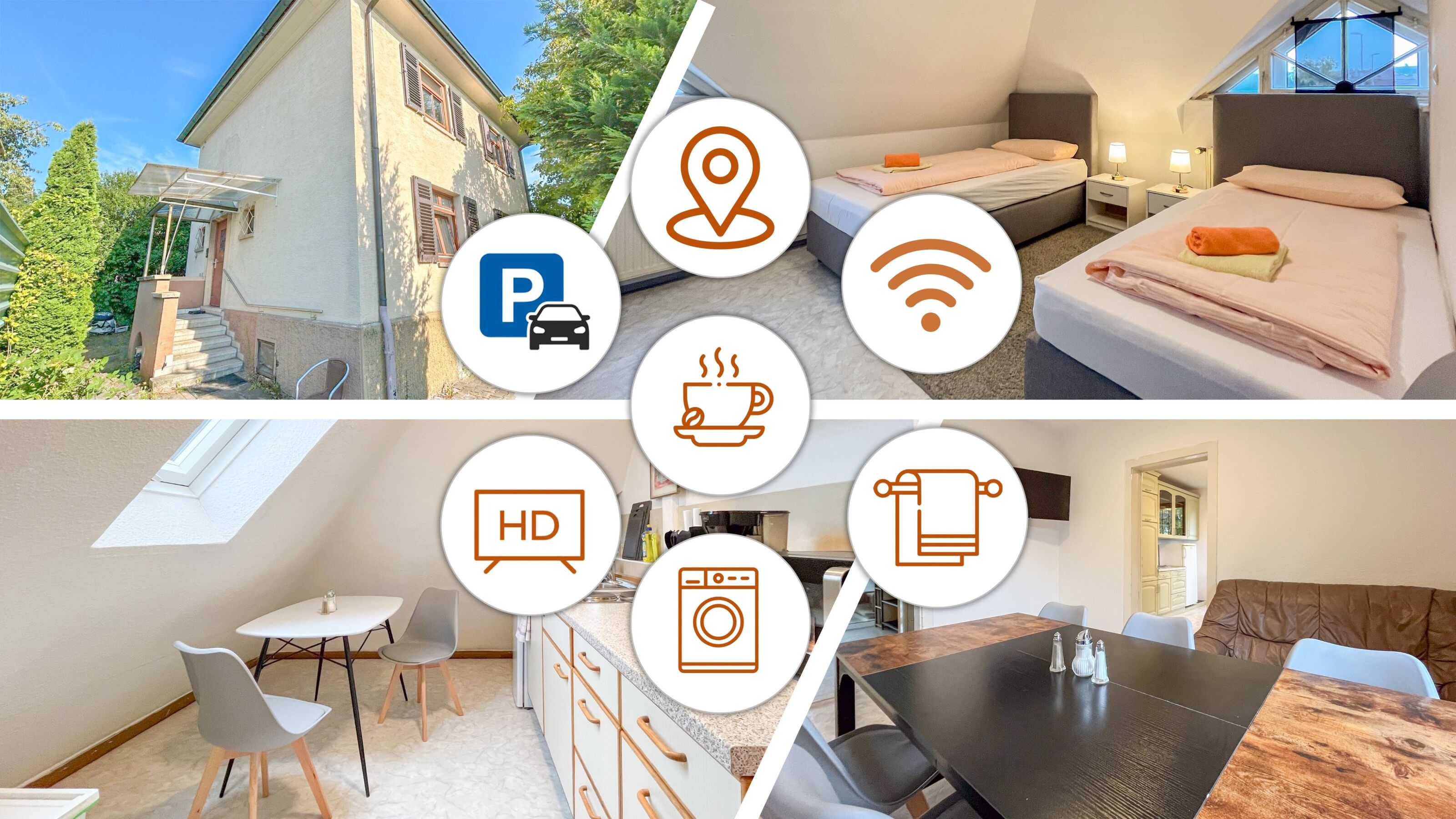 Monteur-Zimmer - Baden-Württemberg - Komplettes Haus für 14 Pers., Parkplätze, 1km zur Autobahn