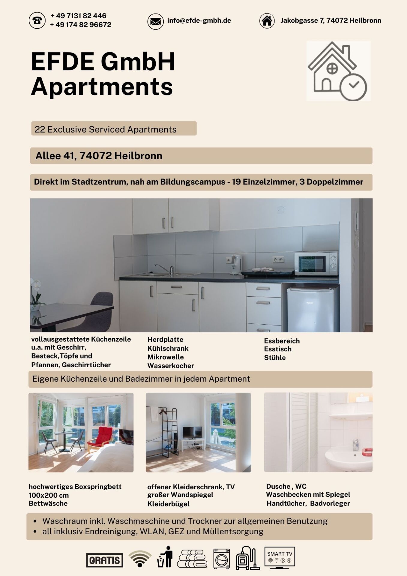 Monteur-Zimmer - Baden-Württemberg - Apartments EFDE GmbH Monteurwohnungen in HEILBRONN in 74072 Heilbronn