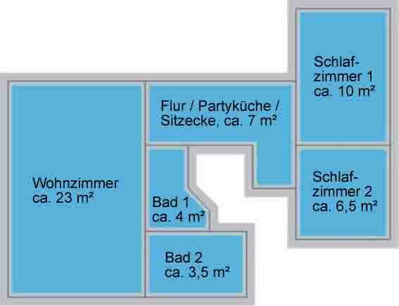 MonteurZimmer: Grundriss Apartment - Gästehaus Hegger in Meerbusch bei Düsseldorf, Krefeld und Neuss. in 40670 Meerbusch