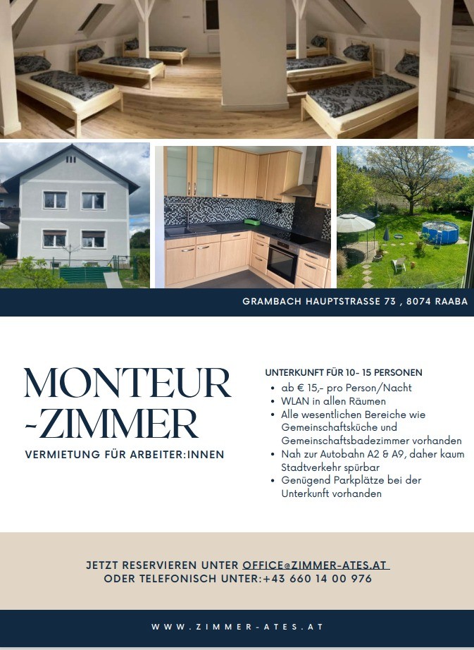 Monteur-Zimmer - Preis pro Nacht - Paurach - Zimmervermietung ATES