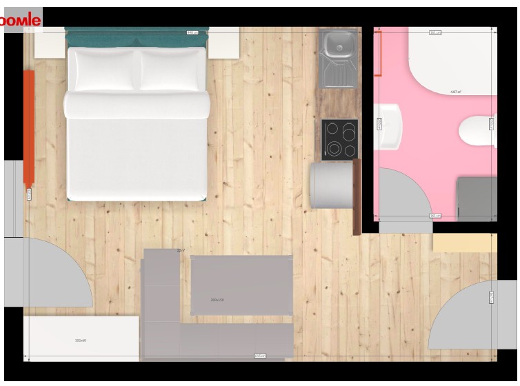 MonteurZimmer: Zimmerplan - OneRoom Apartment XS