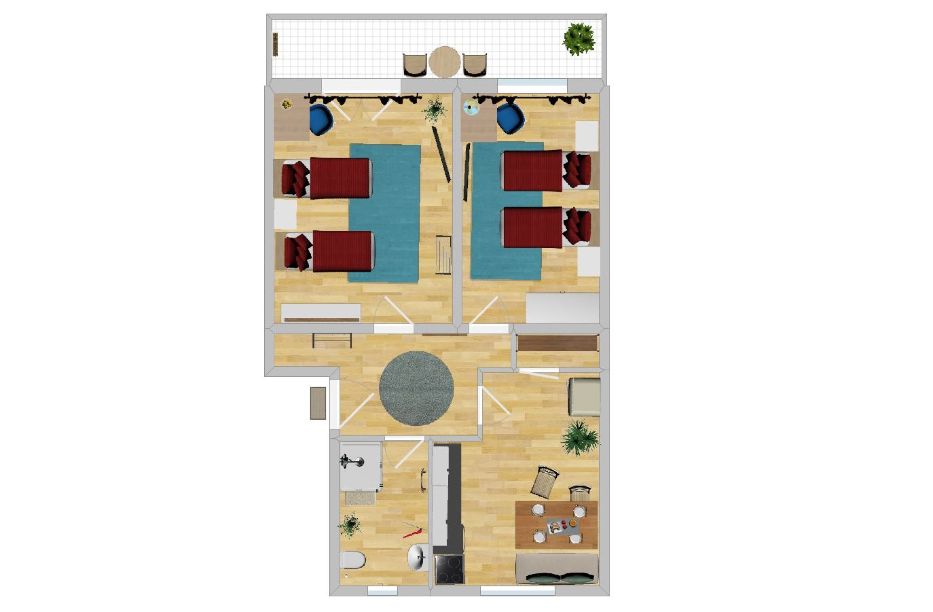 Monteur-Zimmer - Leopoldshöhe - Monteurwohnung (4-5P) mit Parkplatz, Balkon, WLAN - 2x TV, Einzelbetten